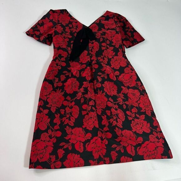 Talbots Dress Women's 8 Black & Red Bow Floral Jacquard A-Line Short Sleeve - Picture 8 of 10